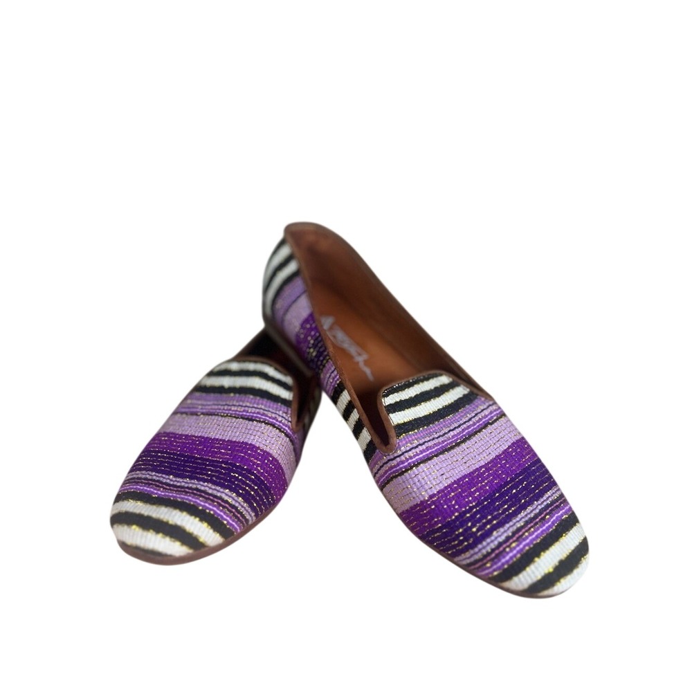 Teysha Handwoven Artisan Textile Leather Smoking Slipper Loafers‎ Purple 40
